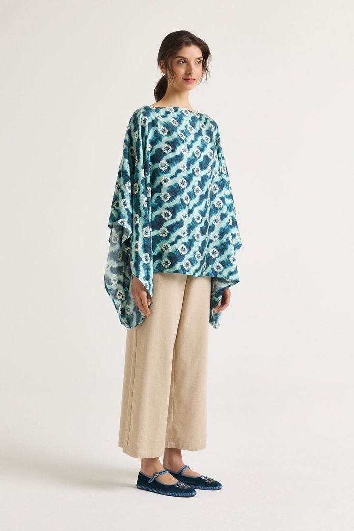Printed Pure Silk Shirt -  MALIPARMI- Blue / One size