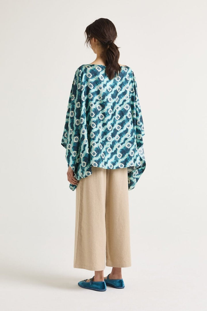Printed Pure Silk Shirt -  MALIPARMI- Blue / One size