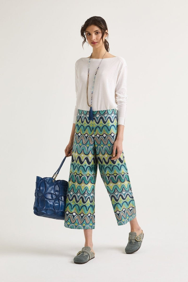 Printed Silk Παντελόνα σε Α γραμμή -  MALIPARMI- Blue / 44-Blue / 40