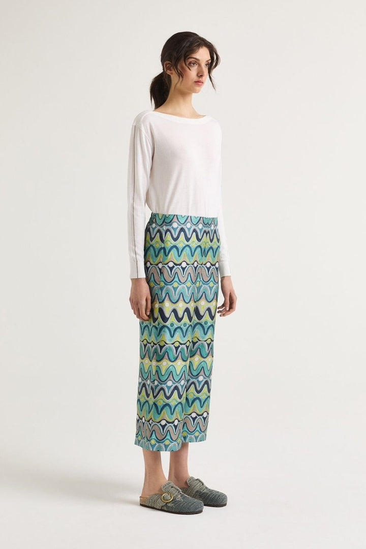 Printed Silk Παντελόνα σε Α γραμμή -  MALIPARMI- Blue / 44-Blue / 40