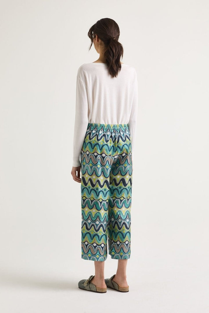 Printed Silk Παντελόνα σε Α γραμμή -  MALIPARMI- Blue / 44-Blue / 40