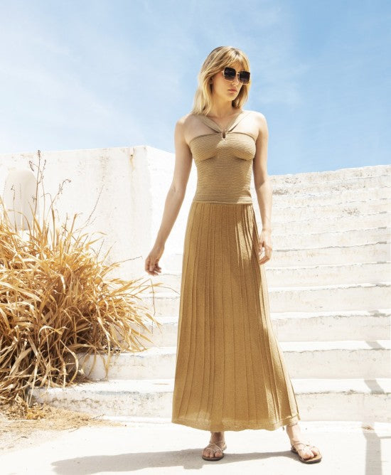 AGGEL Lurex Μακριά Φούστα Χρυσή / 7001K