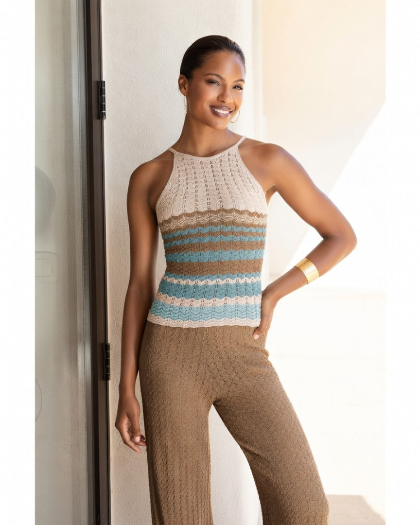 AGGEL Zigzag Lurex Top Beige-Teal  / 1142K