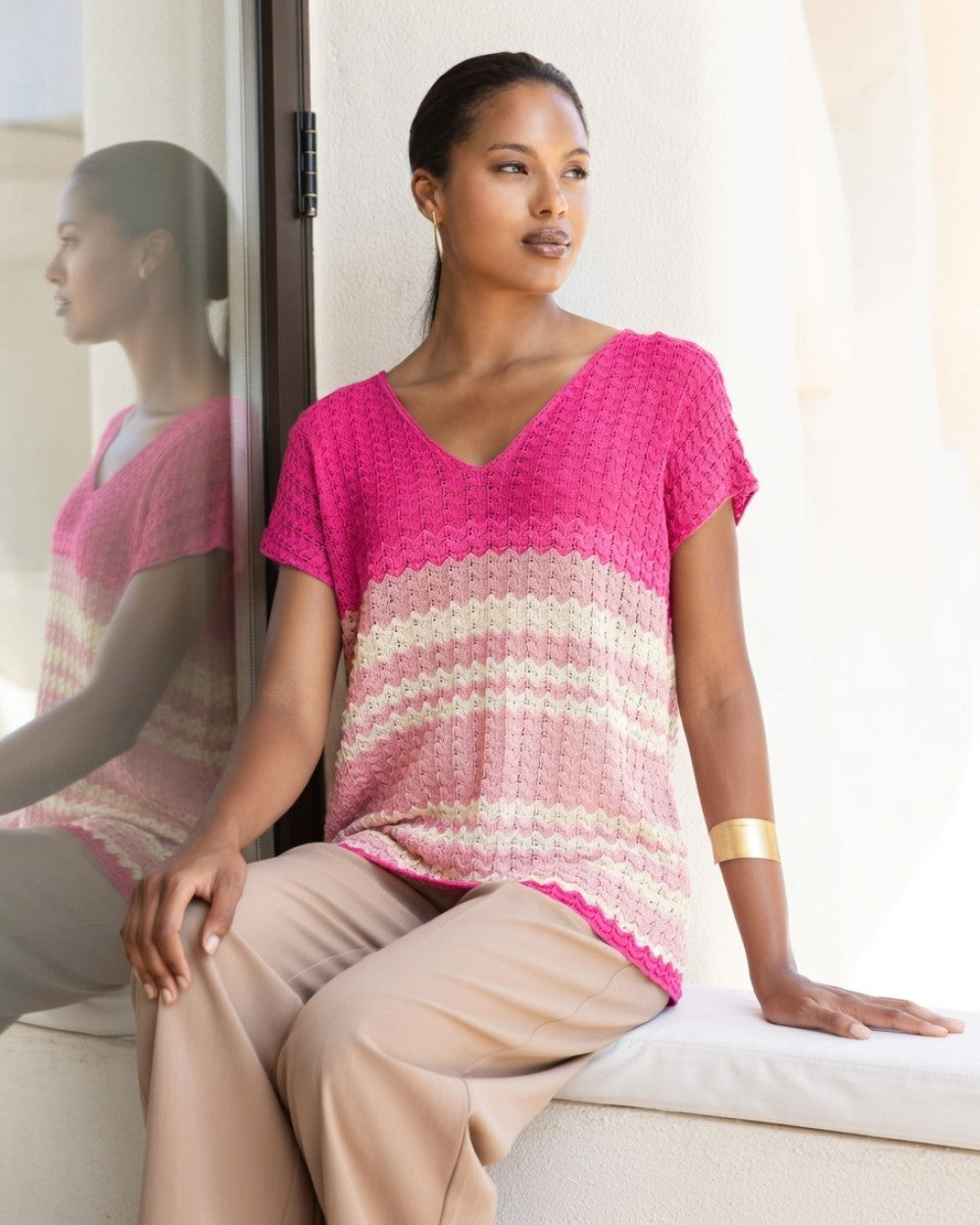 AGGEL Crochet Lurex Μπλούζα Pink-Gold / 1143K