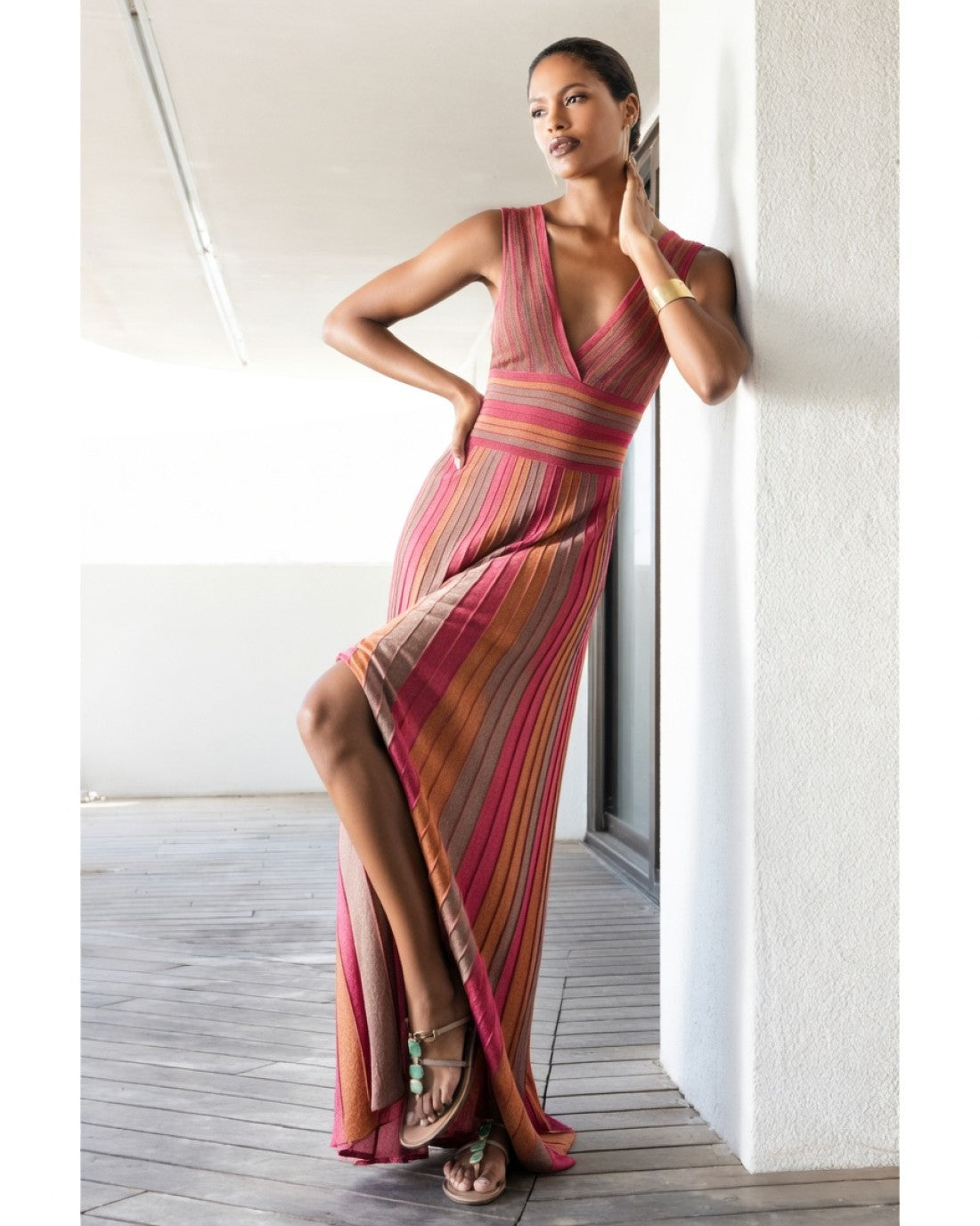 AGGEL Lurex Πολύχρωμο Ριγέ Maxi Φόρεμα