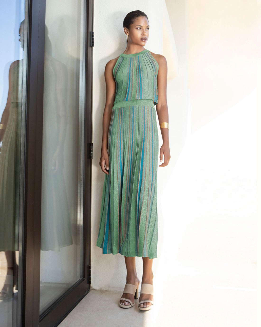 AGGEL Lurex πολύχρωμο μακρύ Halter  φόρεμα