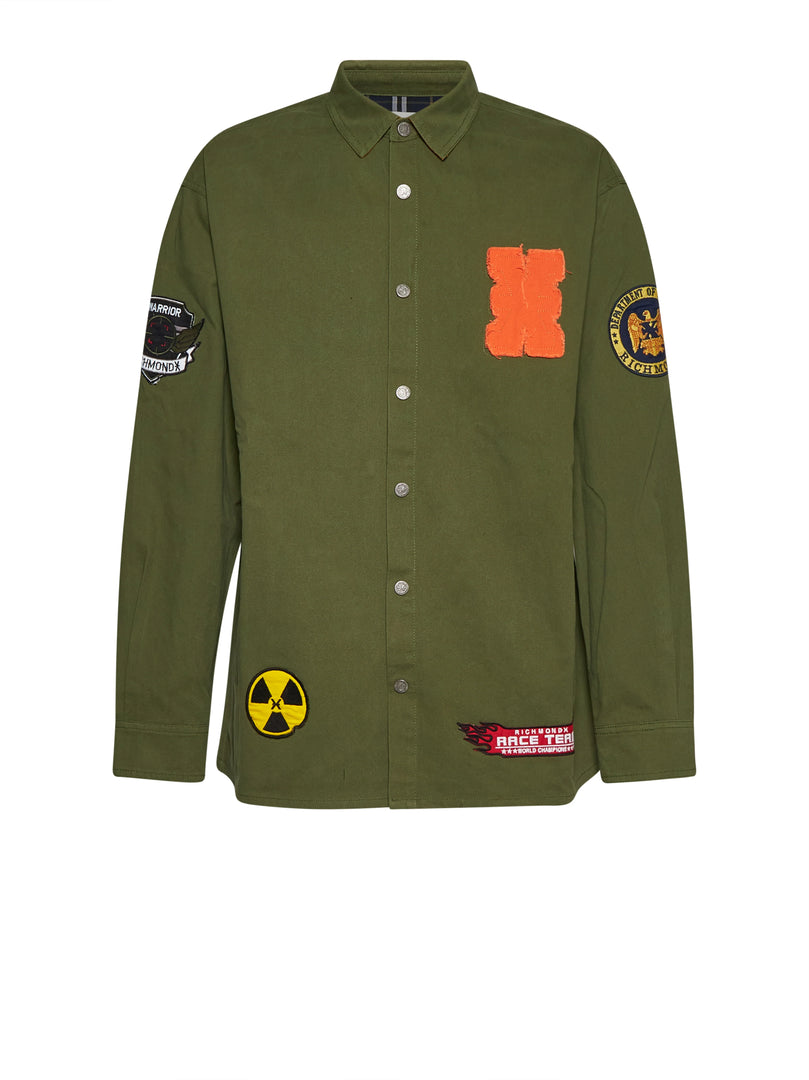 JOHN RICHMOND Overshirt with applied patches and military-inspired design