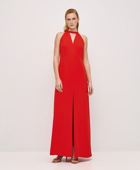 Φόρεμα μάξι με V άνοιγμα/ 53-3388 -  ACCESS FASHION- Red / 46-Red / 50