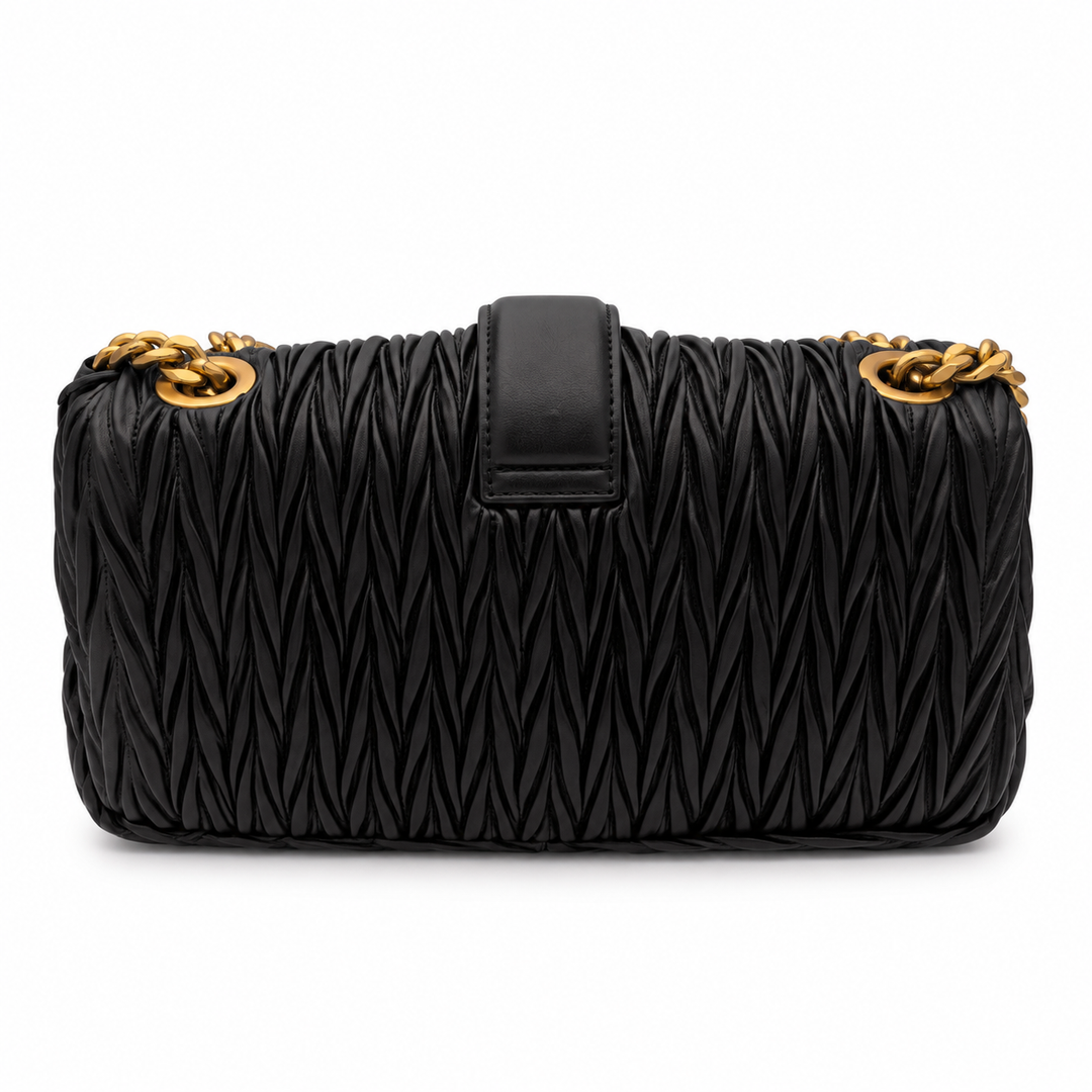 JUST CAVALLI  Μαύρη Pleated Shoulder Bag με Χρυσή Αλυσίδα / 81RA4BC4ZSD90