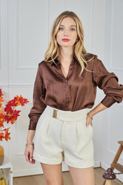 Πουκάμισο με Ρίγες και Λεπτομέρειες Lurex Καφέ -  LULUMARY- Brown / S-Brown / M-Brown / L
