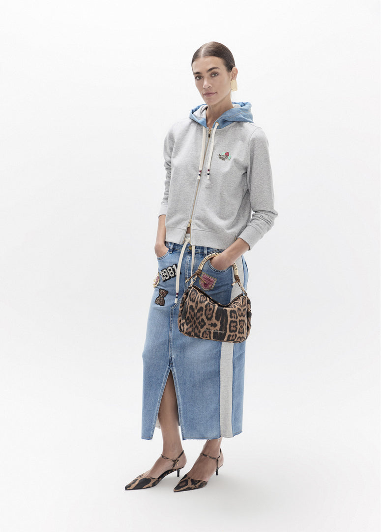LOLA CASADEMUNT Φούστα με Συνδυασμό Υφασμάτων Denim & Jersey και Patches /LF2608005