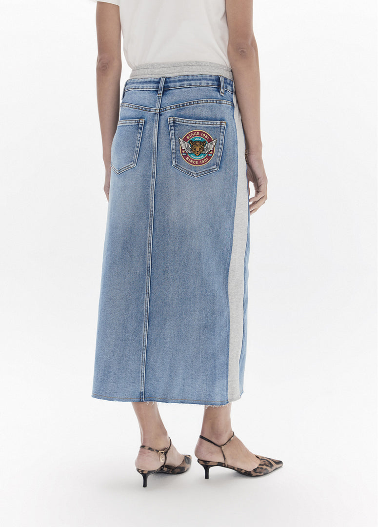 LOLA CASADEMUNT Φούστα με Συνδυασμό Υφασμάτων Denim & Jersey και Patches /LF2608005