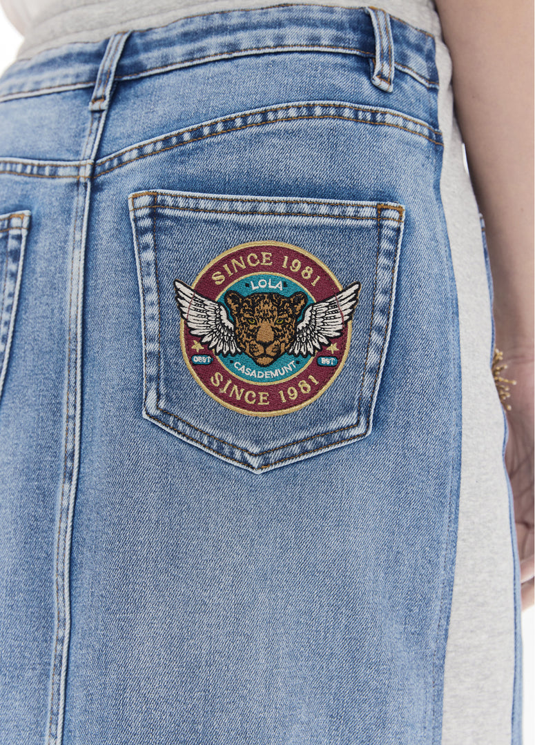 LOLA CASADEMUNT Φούστα με Συνδυασμό Υφασμάτων Denim & Jersey και Patches /LF2608005