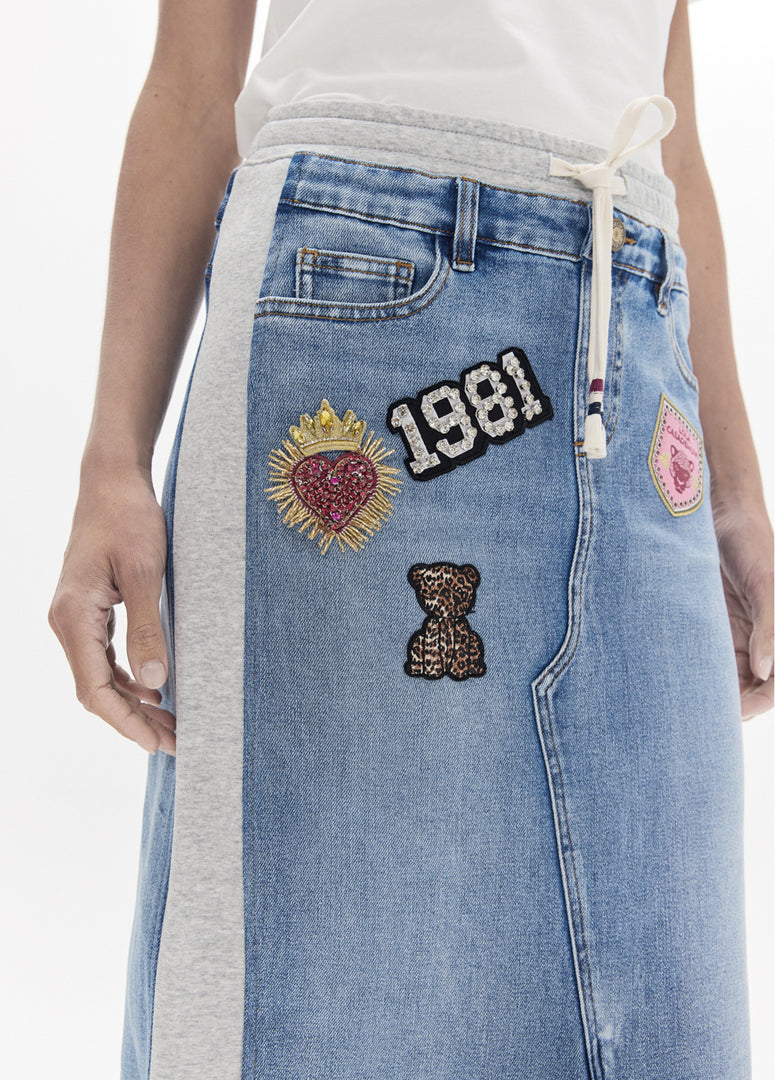 LOLA CASADEMUNT Φούστα με Συνδυασμό Υφασμάτων Denim & Jersey και Patches /LF2608005
