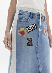 LOLA CASADEMUNT Φούστα με Συνδυασμό Υφασμάτων Denim & Jersey και Patches /LF2608005
