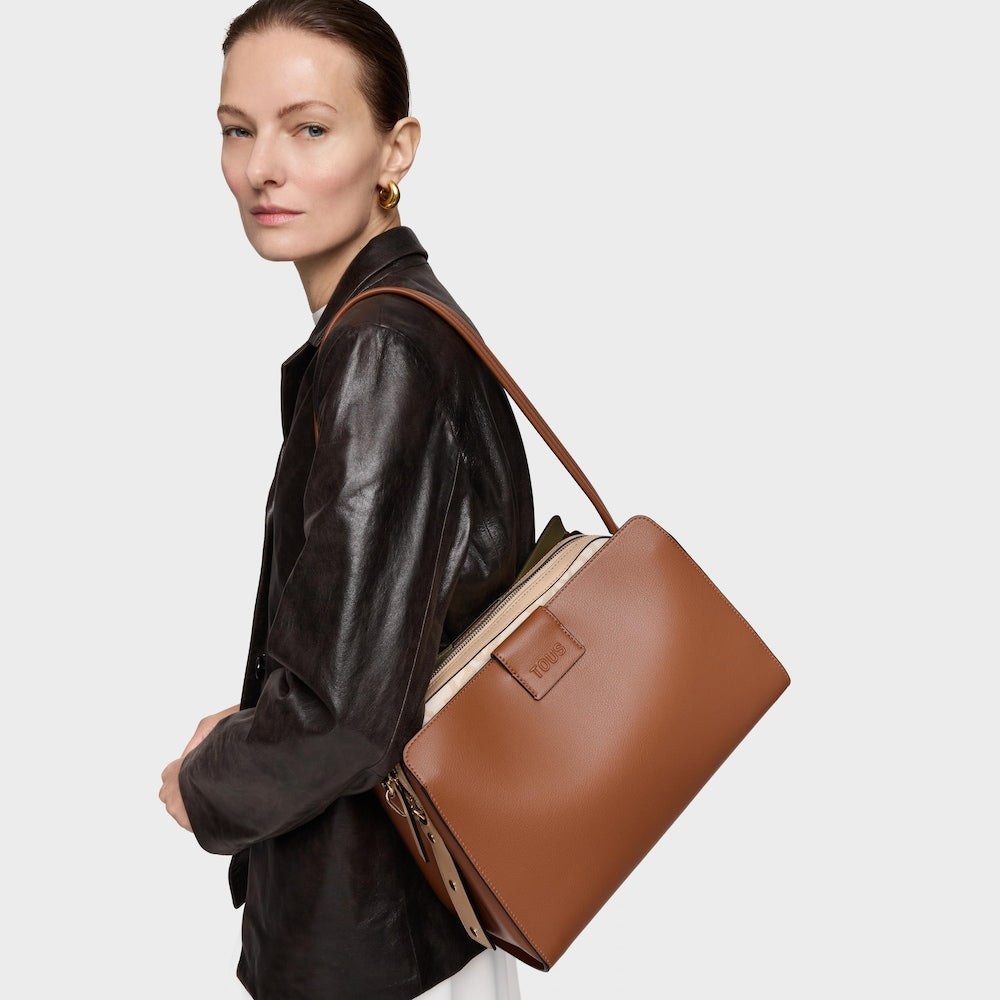 TOUS Μεσαίου Μεγέθους Τσάντα CITY KAOS ICON σε κάμελ χρώμα / 2002355243