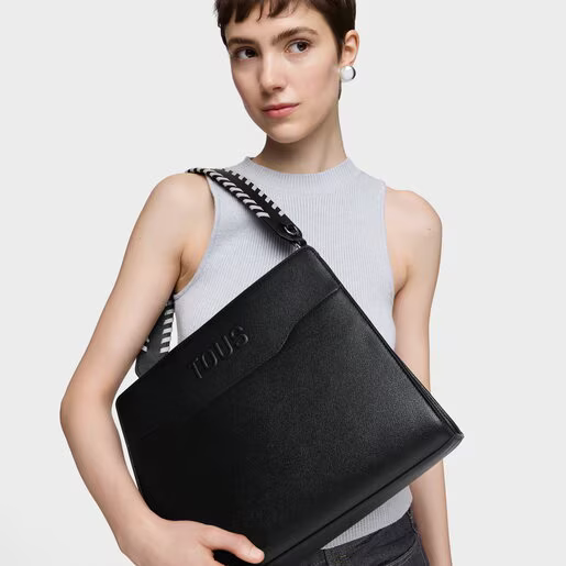 Μεσαίου μεγέθους τσάντα shopper Audree Saffiano σε μαύρο χρώμα / 2002286352