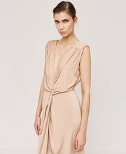 Φόρεμα μίντι βαθύ V με κόμπο /43-3374 -  ACCESS FASHION- Gold / 44-Gold / 46