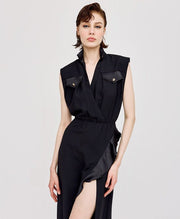 Φόρεμα κρουαζέ με βολάν και τσέπες / 43-3347 -  ACCESS FASHION- Black / 48