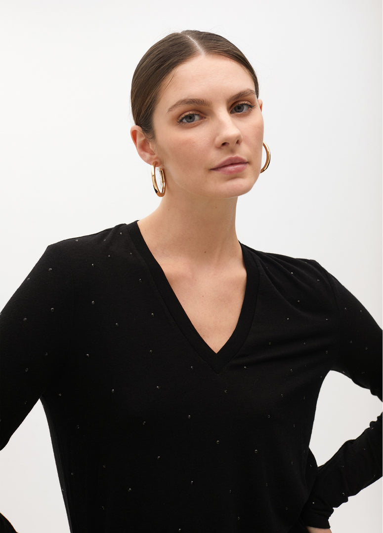 Πλεκτό  T-shirt με V-neck και Στρας / MF2515028