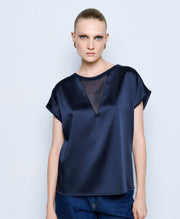 Τοπ σατέν με μουσελίνα / 54-2035 -  ACCESS FASHION- Navy / S-Navy / M-Navy / L-Navy / XL