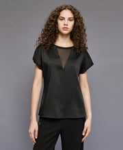Τοπ σατέν με μουσελίνα / 54-2035 -  ACCESS FASHION- Black / S-Black / M-Black / L-Black / XL
