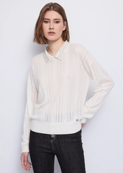 Λευκό Πουλόβερ με Γιακά και Στρας / 521BD53050 -  GAUDI- OFF-WHITE / XS-OFF-WHITE / S-OFF-WHITE / M