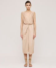 Φόρεμα μίντι βαθύ V με κόμπο /43-3374 -  ACCESS FASHION- Gold / 44-Gold / 46