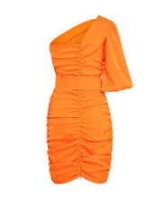 Φόρεμα σατέν ένας ώμος σούρες / 33-3005 -  ACCESS FASHION- Orange / 42-Orange / 46