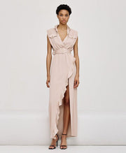 Φόρεμα κρουαζέ με βολάν και τσέπες/ 43-3347 -  ACCESS FASHION- Beige / 48