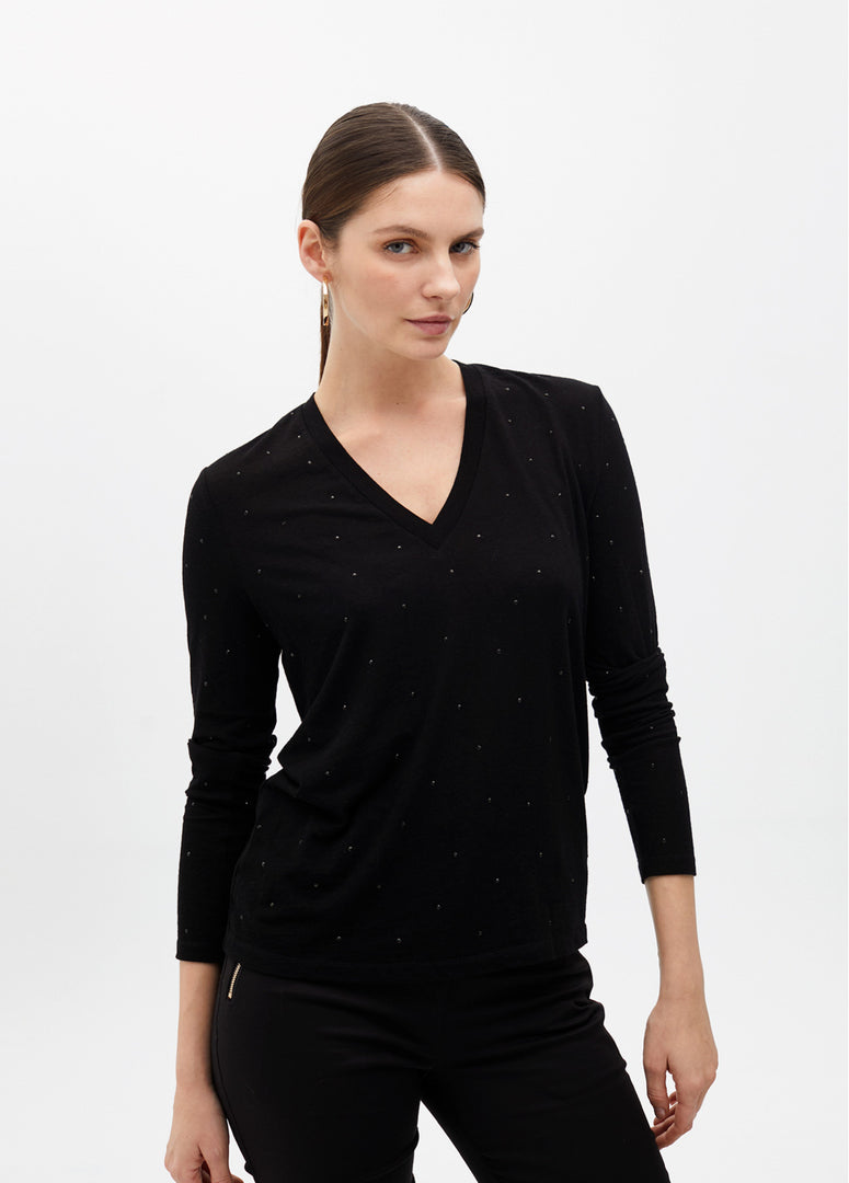 Πλεκτό  T-shirt με V-neck και Στρας / MF2515028