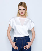 Τοπ σατέν με μουσελίνα / 54-2035 -  ACCESS FASHION- OFF-WHITE / S-OFF-WHITE / M-OFF-WHITE / L-OFF-WHITE / XL