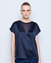 Τοπ σατέν με μουσελίνα / 54-2035 -  ACCESS FASHION- Navy / S-Navy / M-Navy / L-Navy / XL