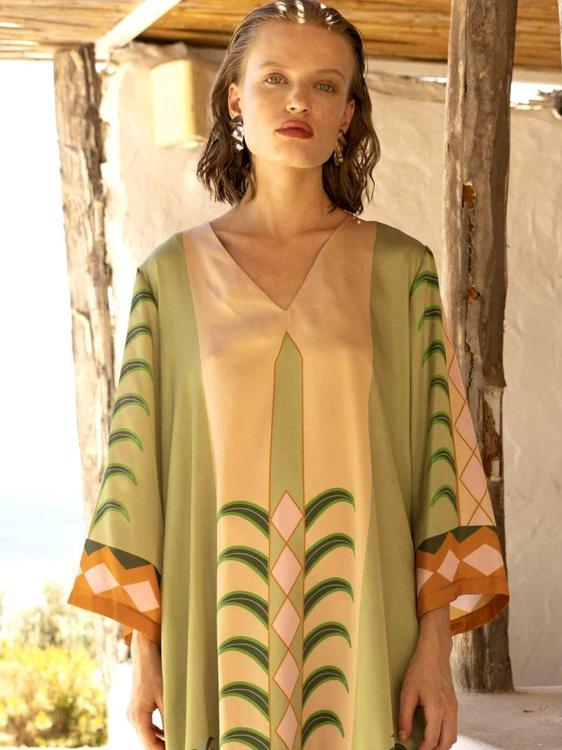 Vase Silky Μαξι Φόρεμα Καφτάνι Olive