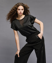 Τοπ σατέν με μουσελίνα / 54-2035 -  ACCESS FASHION- Black / S-Black / M-Black / L-Black / XL