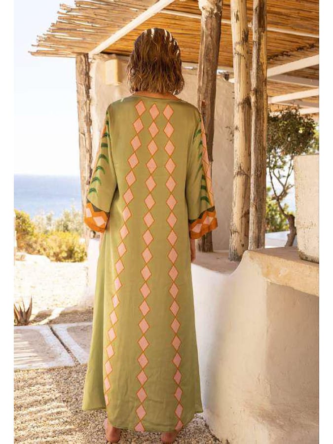 Vase Silky Μαξι Φόρεμα Καφτάνι Olive