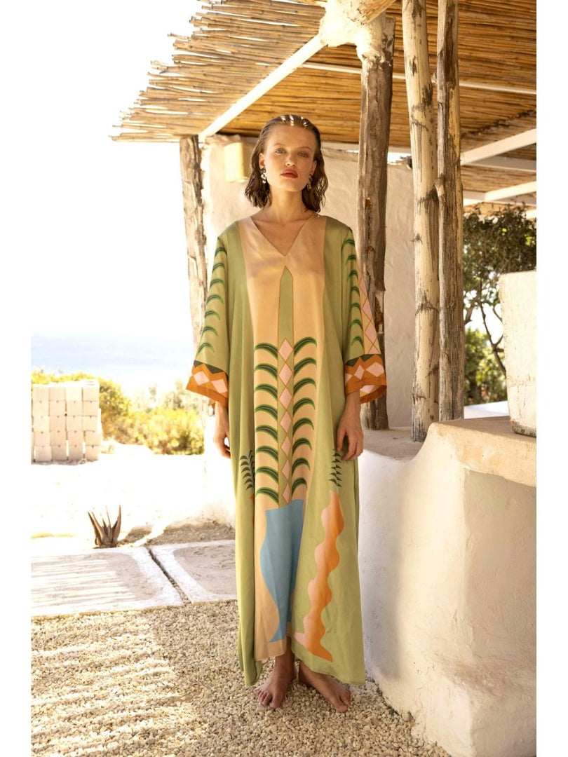 Vase Silky Μαξι Φόρεμα Καφτάνι Olive