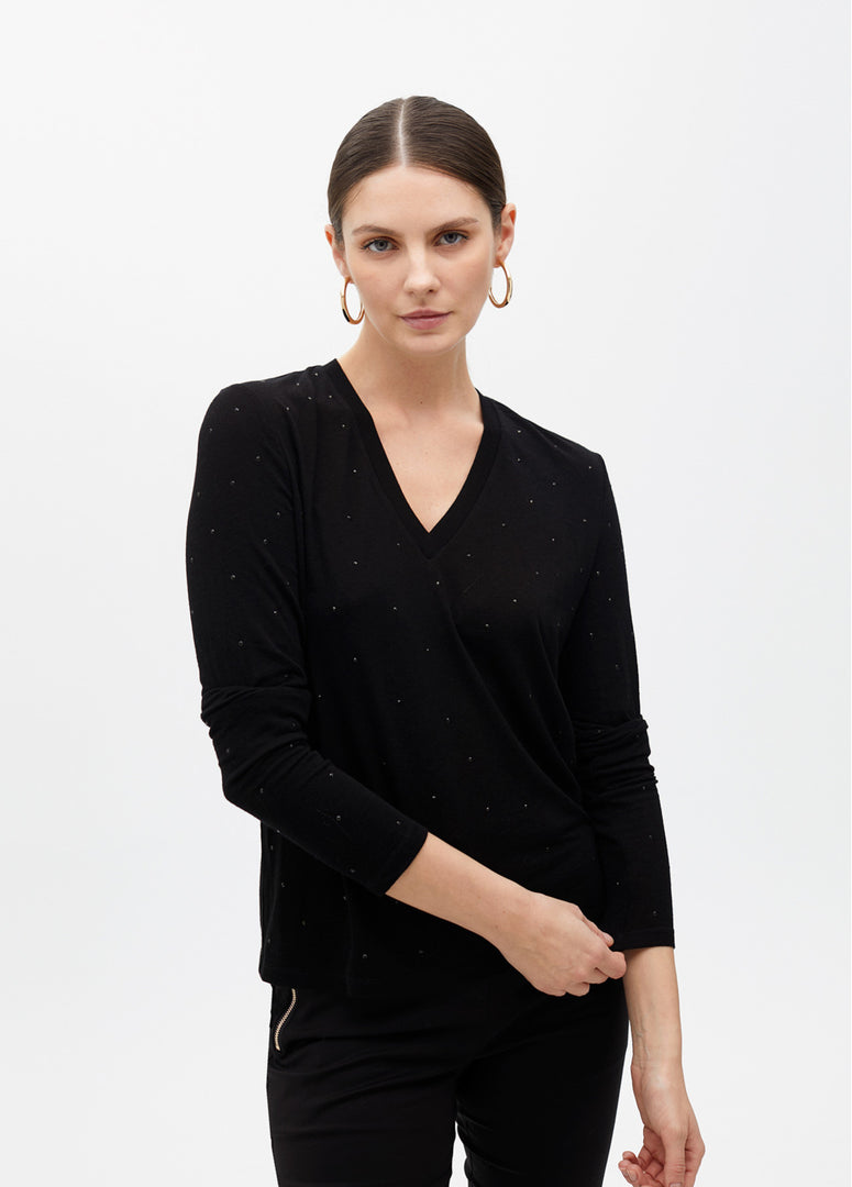 Πλεκτό  T-shirt με V-neck και Στρας / MF2515028