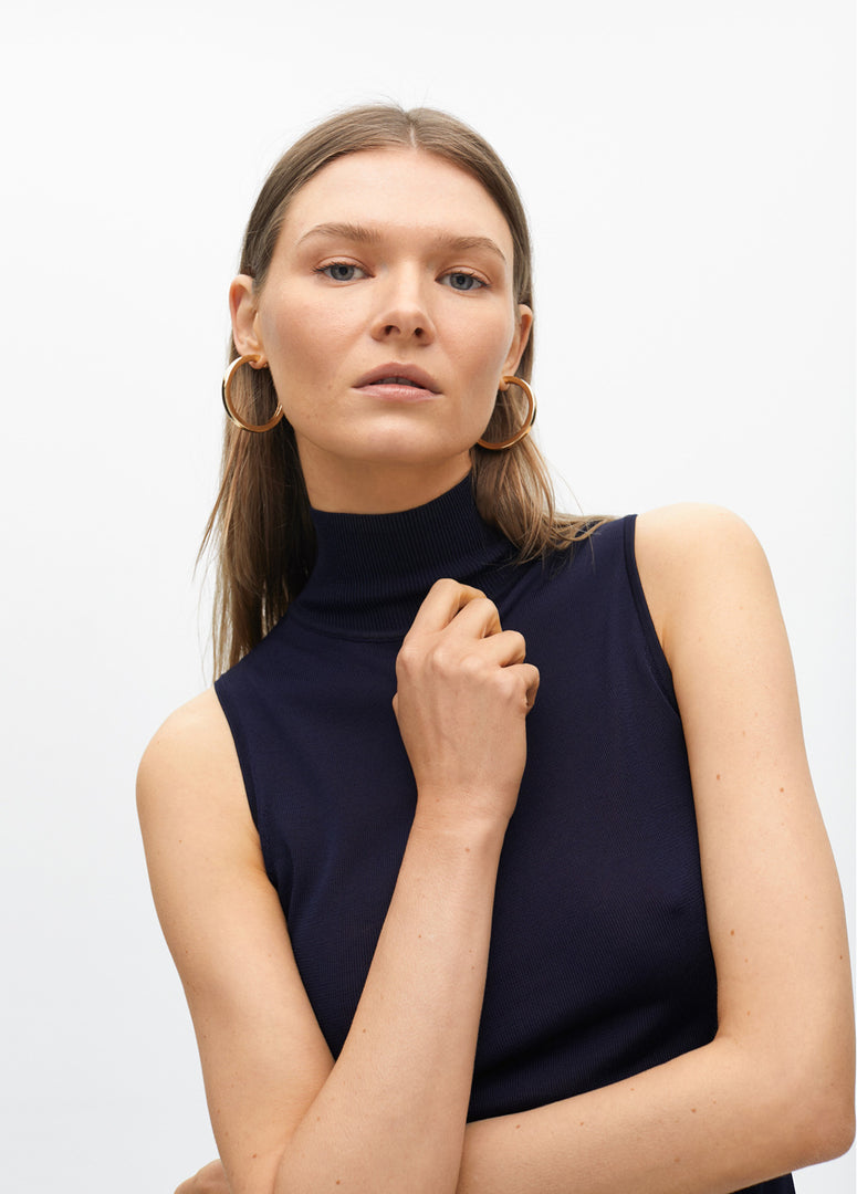 High Neck Αμάνικο Πλεκτό Τοπ / MF2515022 -  LOLA CASADEMUNT- Navy / M-Navy / L-Navy / XL