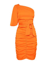 Φόρεμα σατέν ένας ώμος σούρες / 33-3005 -  ACCESS FASHION- Orange / 42-Orange / 46
