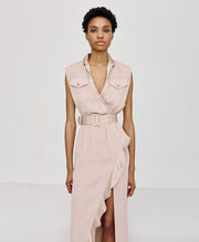 Φόρεμα κρουαζέ με βολάν και τσέπες/ 43-3347 -  ACCESS FASHION- Beige / 48