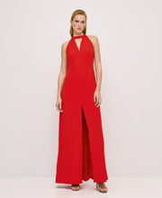 Φόρεμα μάξι με V άνοιγμα/ 53-3388 -  ACCESS FASHION- Red / 46-Red / 50