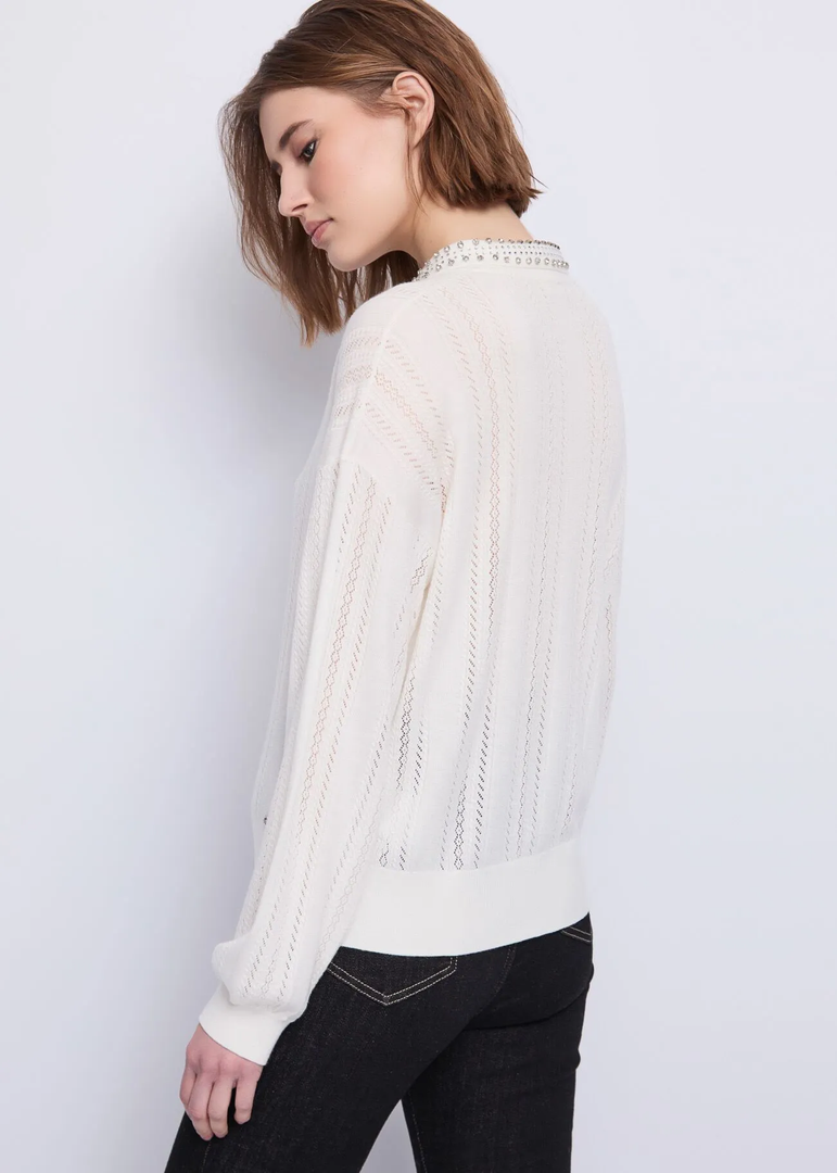 Λευκό Πουλόβερ με Γιακά και Στρας / 521BD53050 -  GAUDI- OFF-WHITE / XS-OFF-WHITE / S-OFF-WHITE / M