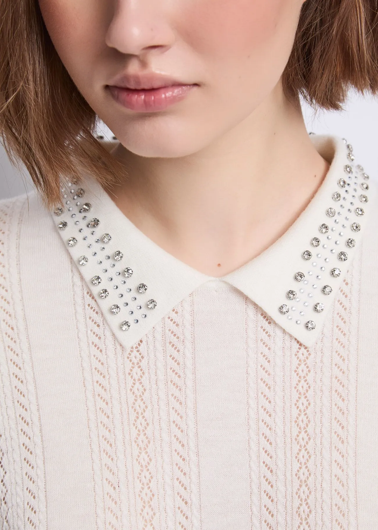 Λευκό Πουλόβερ με Γιακά και Στρας / 521BD53050 -  GAUDI- OFF-WHITE / XS-OFF-WHITE / S-OFF-WHITE / M