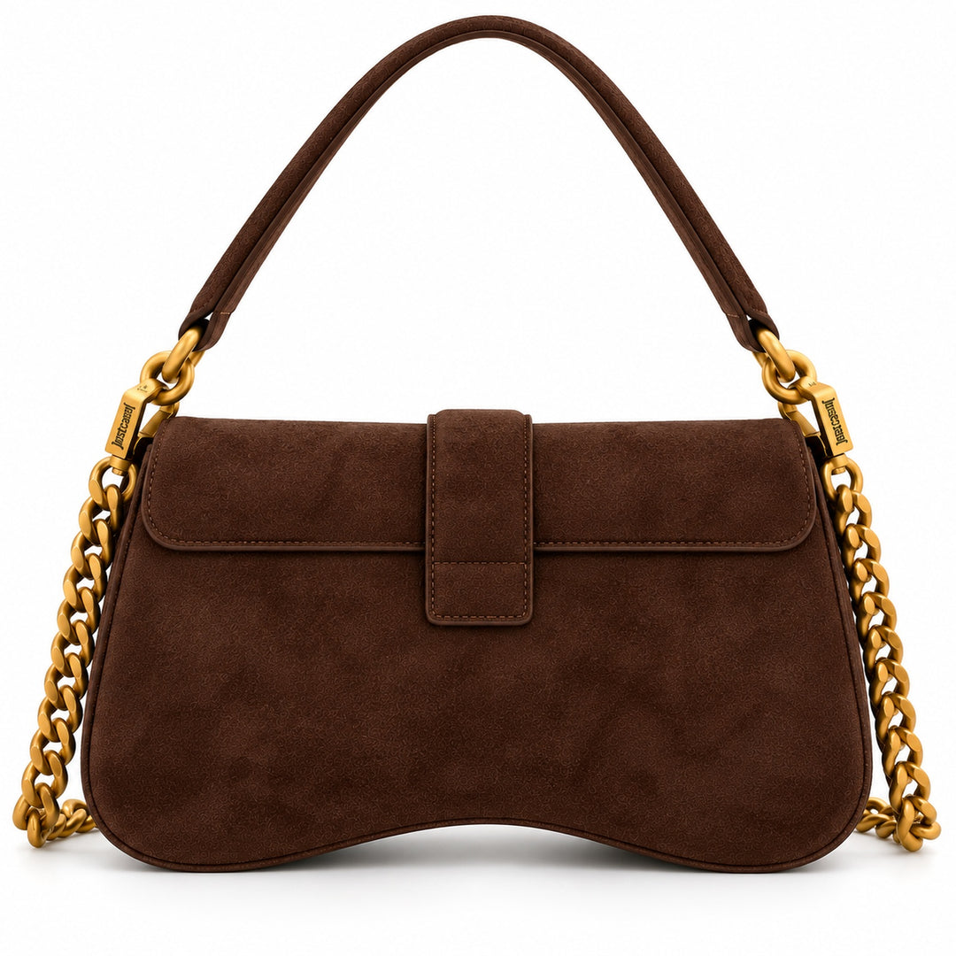 JUST CAVALLI Τσάντα Ώμου με Suede Effect & Χρυσό Snake Logo / 81RA4BA1ZSE74