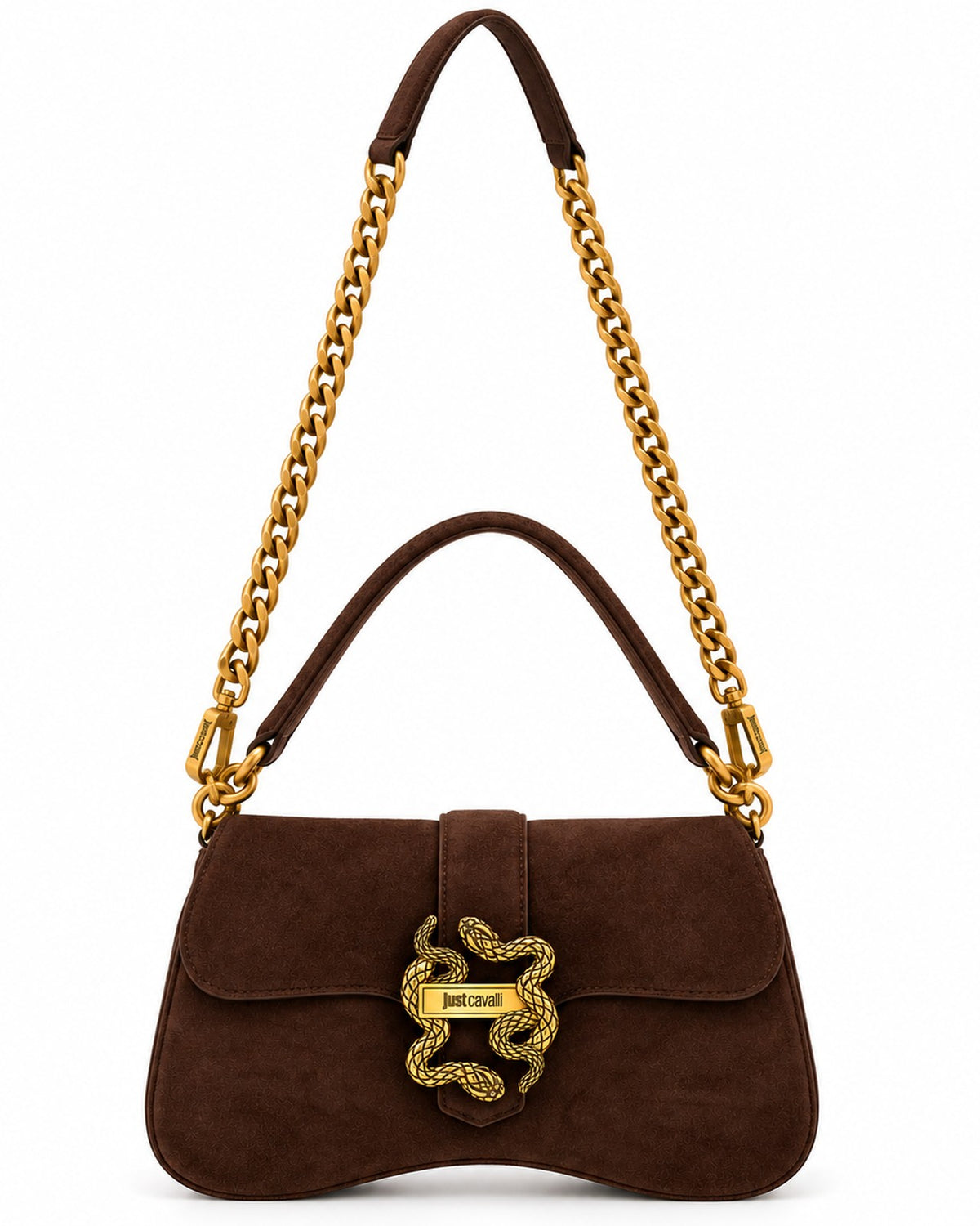JUST CAVALLI Τσάντα Ώμου με Suede Effect & Χρυσό Snake Logo / 81RA4BA1ZSE74