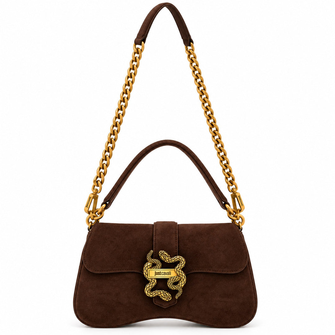 JUST CAVALLI Τσάντα Ώμου με Suede Effect & Χρυσό Snake Logo / 81RA4BA1ZSE74