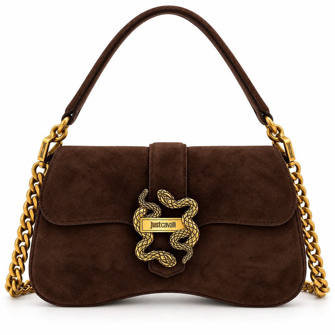 JUST CAVALLI Τσάντα Ώμου με Suede Effect & Χρυσό Snake Logo / 81RA4BA1ZSE74