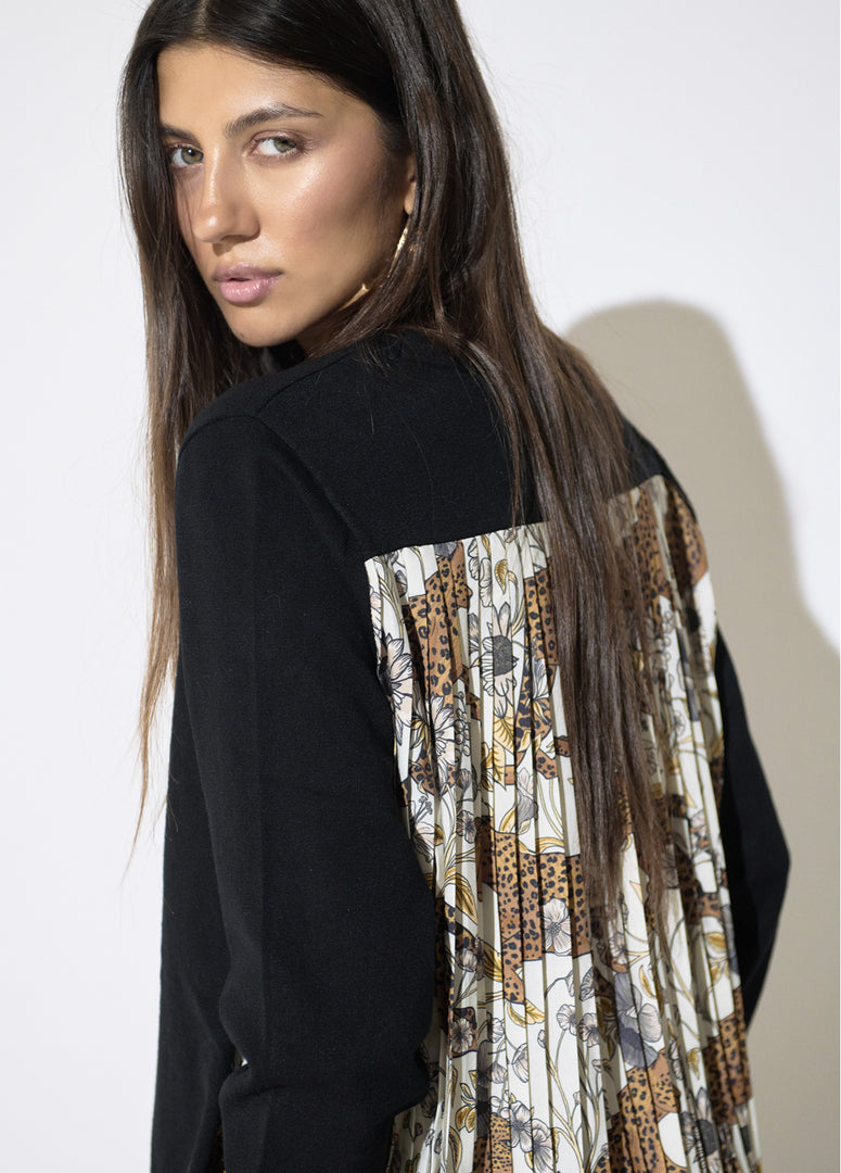 LOLA CASADEMUNT Πλεκτό Sweater με Πλισέ Leopard Πλάτη