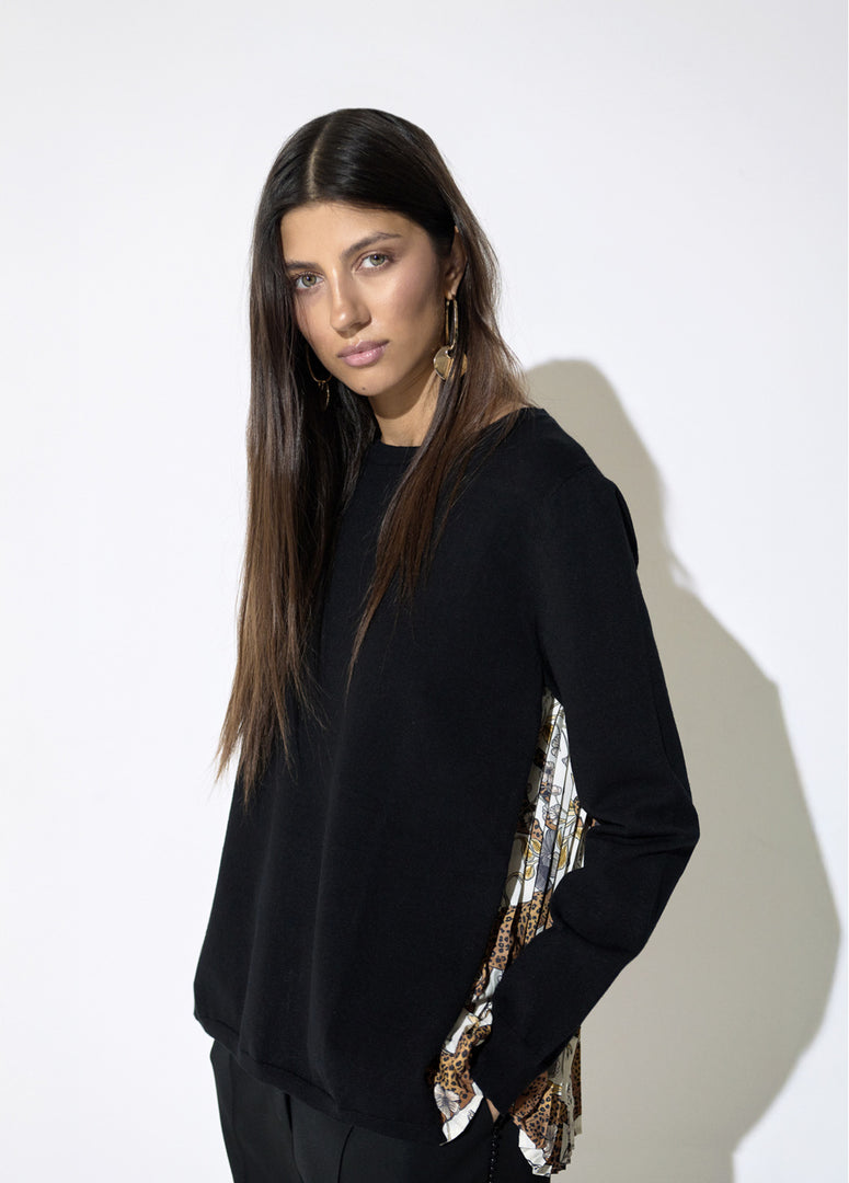 LOLA CASADEMUNT Πλεκτό Sweater με Πλισέ Leopard Πλάτη